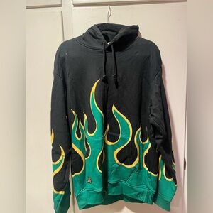 Teddy Fresh Black and Green Flames Hoodie XL